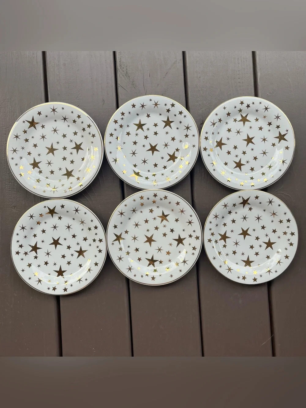 Vintage 1997 Sakura Classic Gold Stars 6 Salad Plate 7.5” Celestial Party Whimsy